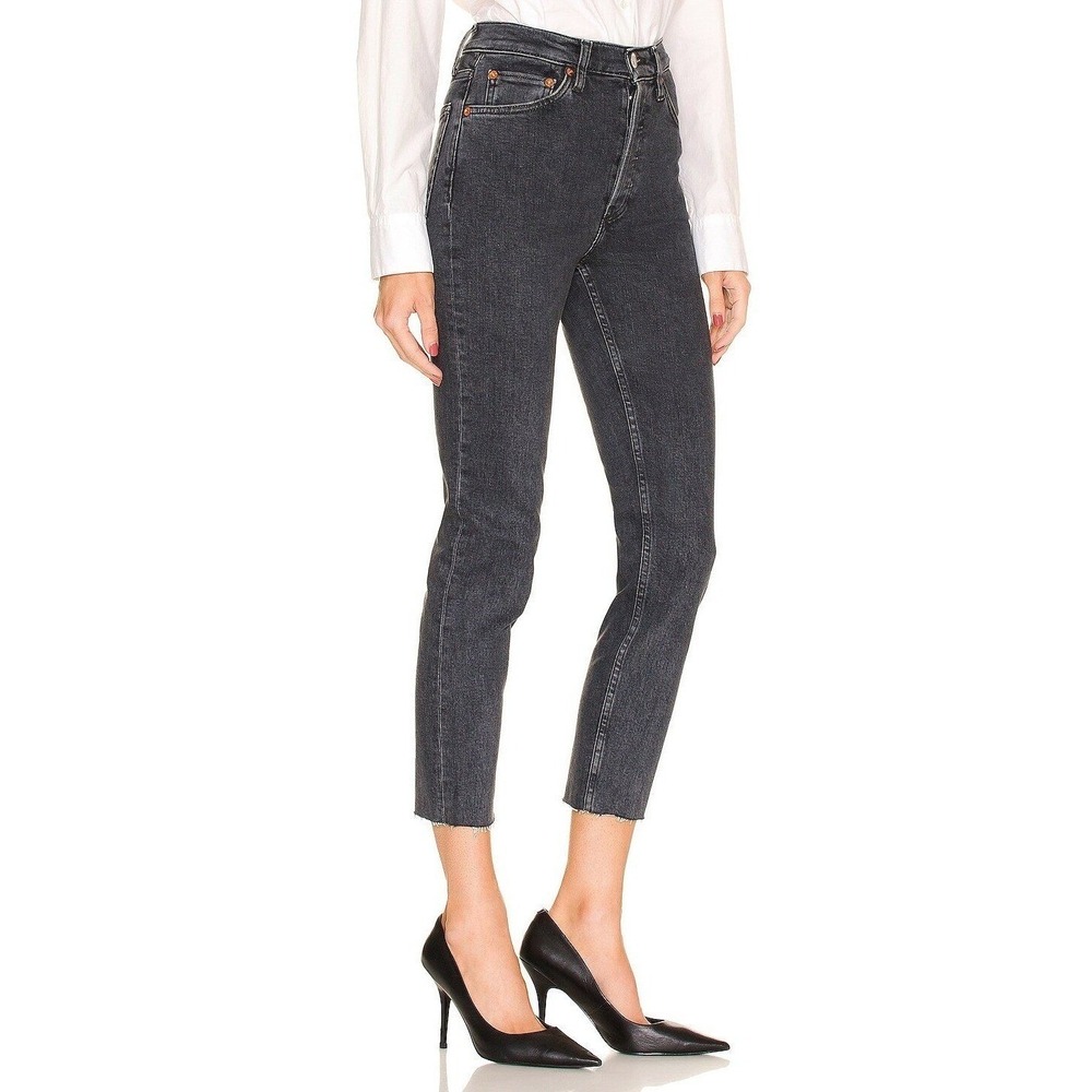NWT Re/Done 90S HIGH RISE ANKLE STRAIGHT JEANS Stoned Noir/ Black Raw Hem Size24